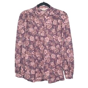 Vintage 70s Dark Floral Blouson Sleeve Boho Blouse Long Sleeve M